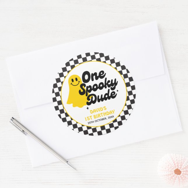 Sticker Rond Un Mec Éffrayant Halloween Super Premier anniversa (Enveloppe)