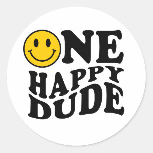 Sticker Rond Un mec heureux   Retro Preppy Smile 1er anniversai