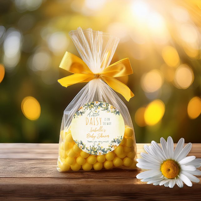 Sticker Rond Un Merci de Baby shower Floral Un Peu Daisy ("A Little Daisy Is On The Way!" Daisies Floral-Themed Girl Baby Shower Favor Stickers)