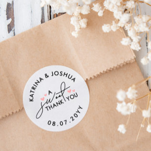 Sticker Rond Un Merci Doux Coeurs Roses Mariage Faveur