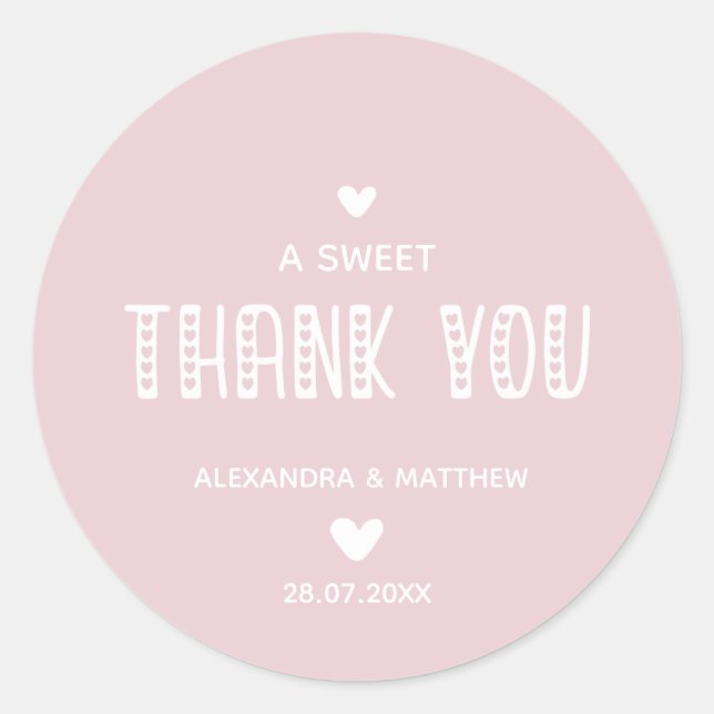 Sticker Rond Un Merci Sucré ! Mariage Blush de typographie mign (Devant)