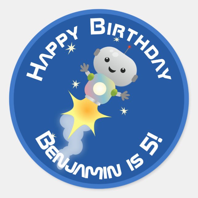 Sticker Rond Un mignon robot volant dans l'espace dessin animé (Devant)