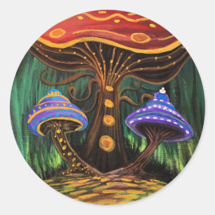 Sticker Rond Un monde de champignons