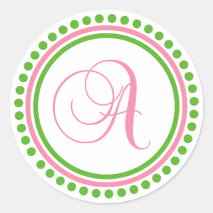 Sticker Rond Un monogramme (rose clair / cercle vert à points)