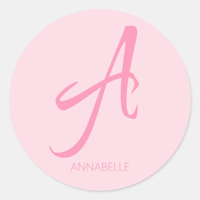 Sticker Rond Un monogramme rose personnalisé (Devant)