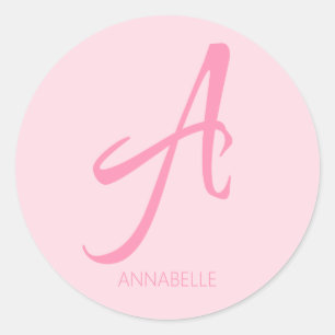Sticker Rond Un monogramme rose personnalisé