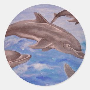 Sticker Rond Un morceau de dauphins qui sautillent
