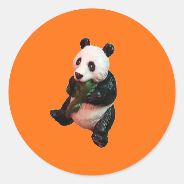 Sticker Rond Un Ours Pada Mangeant Bambou Arrière - plan orange (Devant)
