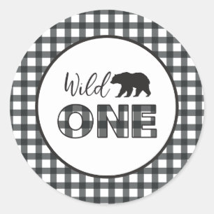 Sticker Rond Un Ours Sauvage Buffle Noir Plaid Premier annivers