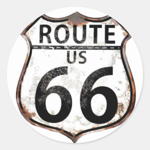 Sticker Rond Un panneau routier vintage de l'itinéraire 66