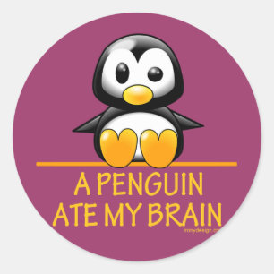 Sticker Rond Un Penguin Mange Mon Cerveau