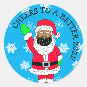 Sticker Rond Un Père Noël ethnique masqué pour 2021 meilleur