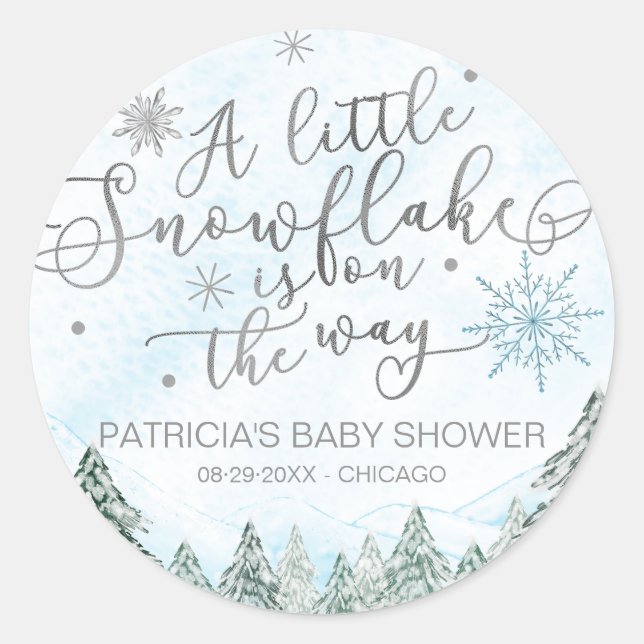 Sticker Rond Un petit Baby shower bleu Snowflake (Devant)