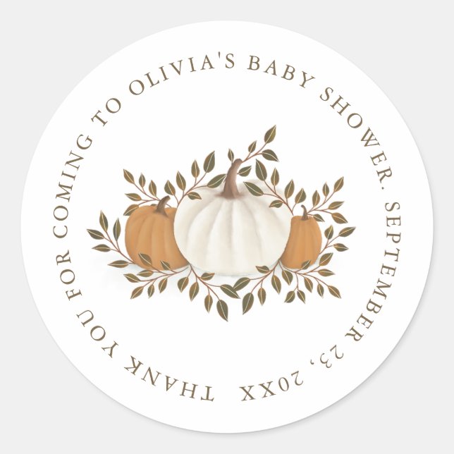 Sticker Rond Un Petit Baby shower Citrouille Privilégie Le Merc (Devant)