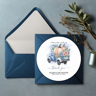 Sticker Rond Un petit Baby shower d'aquarelle bleu de camion Ci