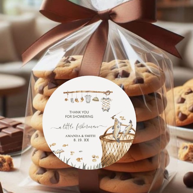 Sticker Rond Un petit Baby shower d'aquarelle pêcheur (Créateur téléchargé)