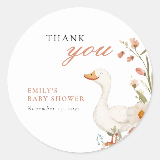 Sticker Rond Un petit Baby shower de fille d'oie idiot (Devant)