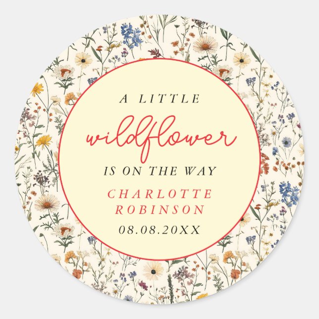 Sticker Rond Un petit Baby shower de fille Fleur sauvage (Devant)