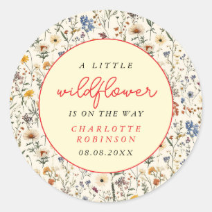Sticker Rond Un petit Baby shower de fille Fleur sauvage