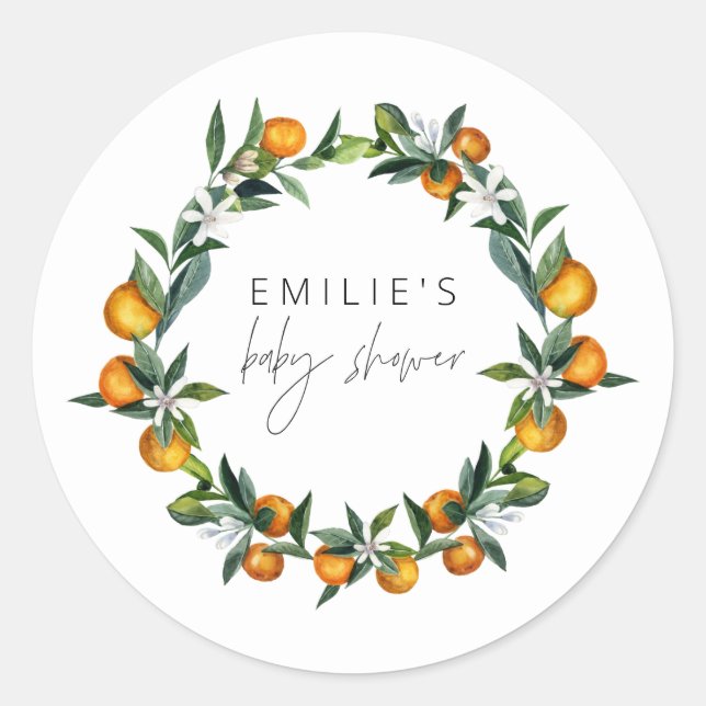 Sticker Rond Un Petit Baby shower De Fruits Orange Citrus Cutie (Devant)