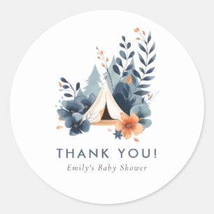 Sticker Rond Un Petit Baby shower De La Forêt De Camper