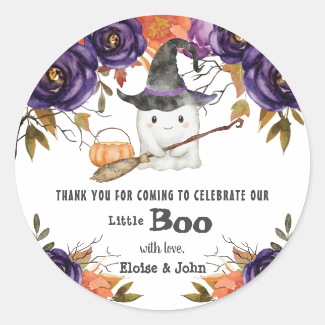 Sticker Rond Un Petit Baby shower D'Halloween Boo Cute Ghost (Devant)