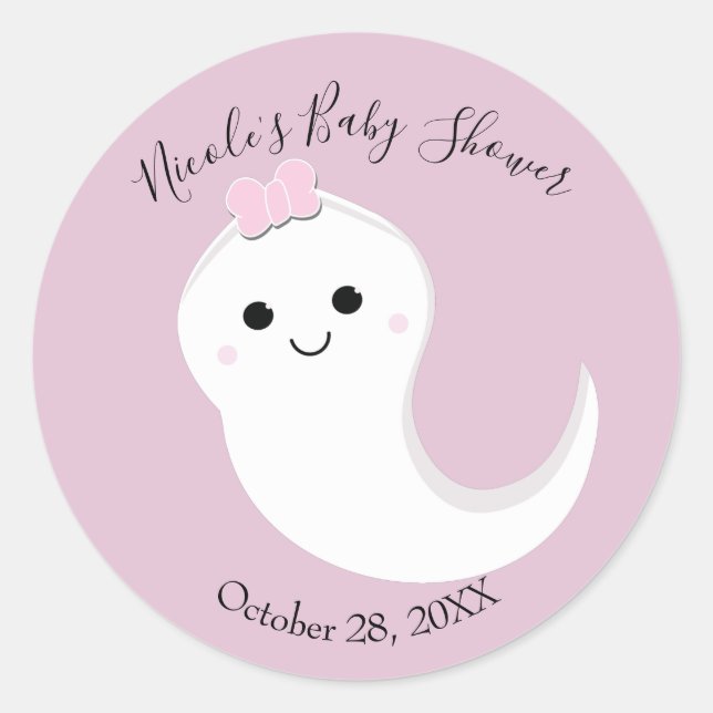 Sticker Rond Un petit Baby shower d'Halloween rose Fantôme (Devant)