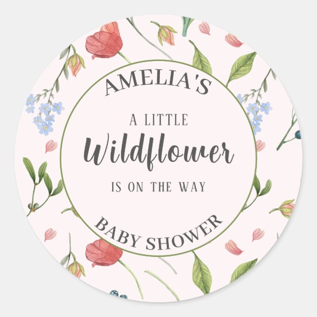 Sticker Rond Un petit Baby shower Fleur sauvage bleu (Devant)