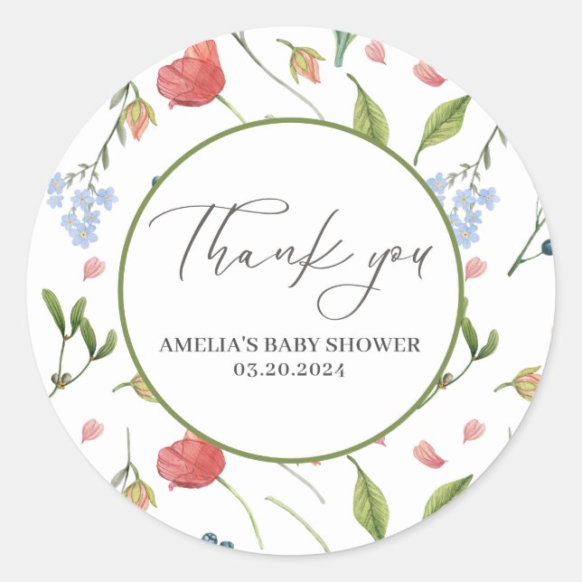 Sticker Rond Un petit Baby shower Fleur sauvage bleu (Devant)