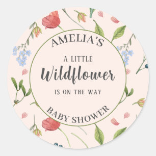Sticker Rond Un petit Baby shower Fleur sauvage bleu