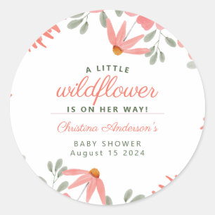 Sticker Rond Un petit Baby shower Fleur sauvage de pêche de fil