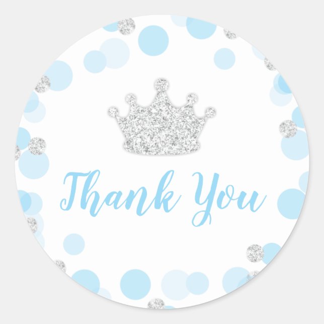 Sticker Rond Un petit Baby shower Prince Merci bleu argent (Devant)
