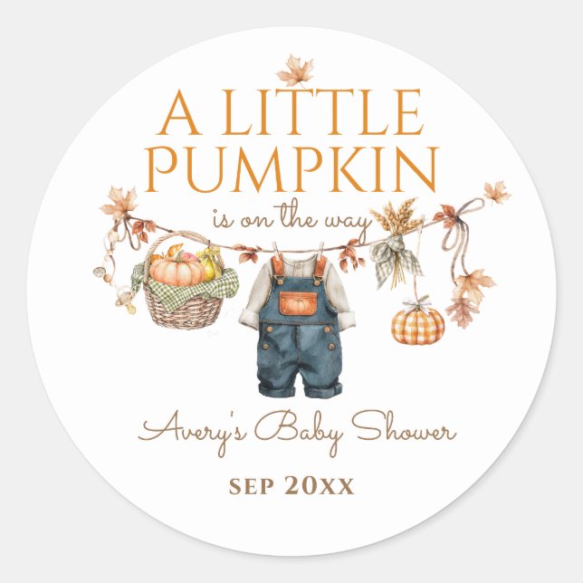 Sticker Rond Un petit Baby shower Rustique Boho Automne Un Peu  (Devant)