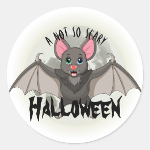 Sticker Rond Un Petit Bat De Dessin Et Un Halloween Pas Si Effr