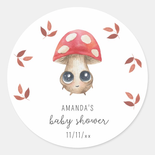 Sticker Rond Un petit champignon est en route - Baby shower (Devant)