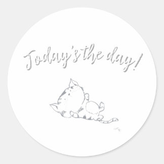 Sticker Rond Un petit chaton joueur - C'est le jour J !