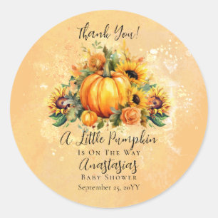 Sticker Rond Un Petit Citrouille   Baby shower d'automne des to