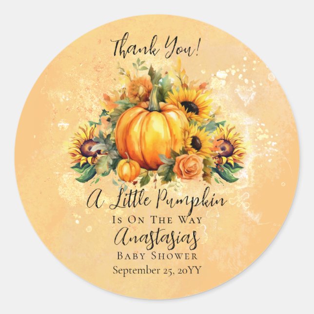Sticker Rond Un Petit Citrouille | Baby shower d'automne des to (Devant)