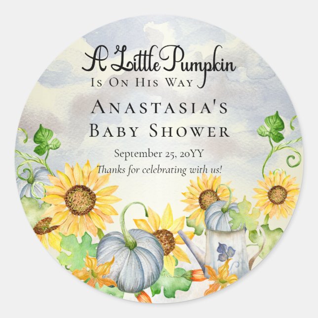 Sticker Rond Un Petit Citrouille | Baby shower pour garçons Sun (Devant)