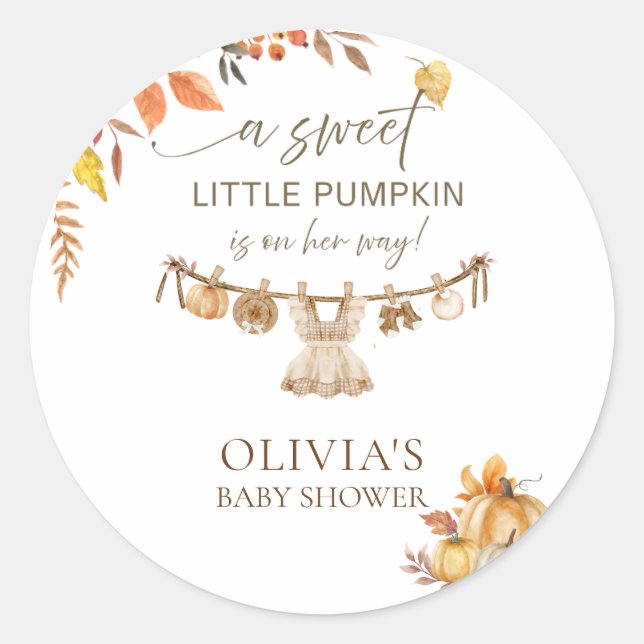 Sticker Rond Un Petit Citrouille En Chemin, Baby shower De Boho (Devant)