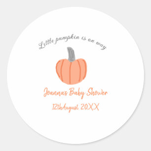 Sticker Rond Un petit citrouille est en route baby shower gris 