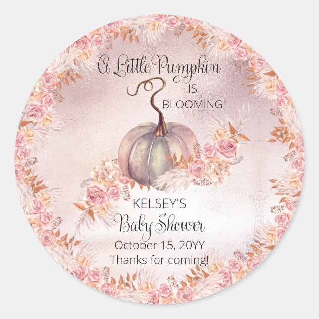 Sticker Rond Un Petit Citrouille Fleurit Baby shower Rose (Devant)