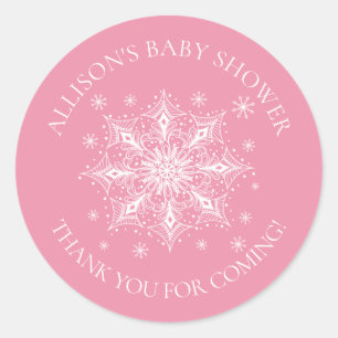 Sticker Rond Un Petit Flocon de neige Hiver Baby Merci douche