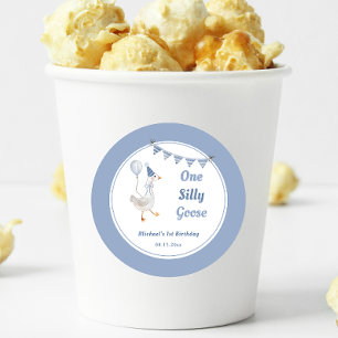 Sticker Rond Un petit garçon bleu oie bête 1er anniversaire