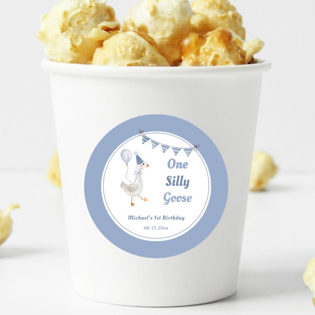 Sticker Rond Un petit garçon bleu oie bête 1er anniversaire (Créateur téléchargé)