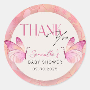 Sticker Rond Un petit papillon est sur le Baby shower Way