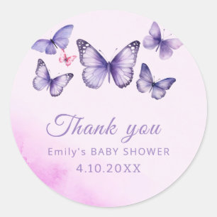 Sticker Rond Un petit papillon mignon Baby shower Merci