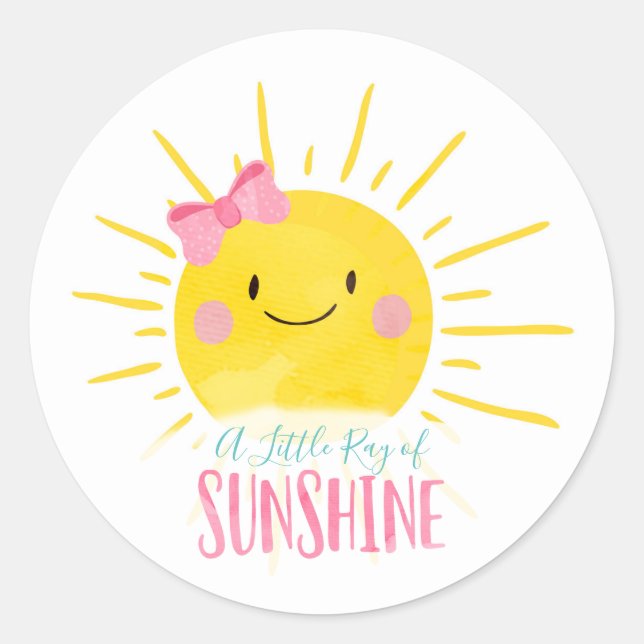 Sticker Rond Un petit rayon de soleil Favori noeud rose pour ch (Devant)