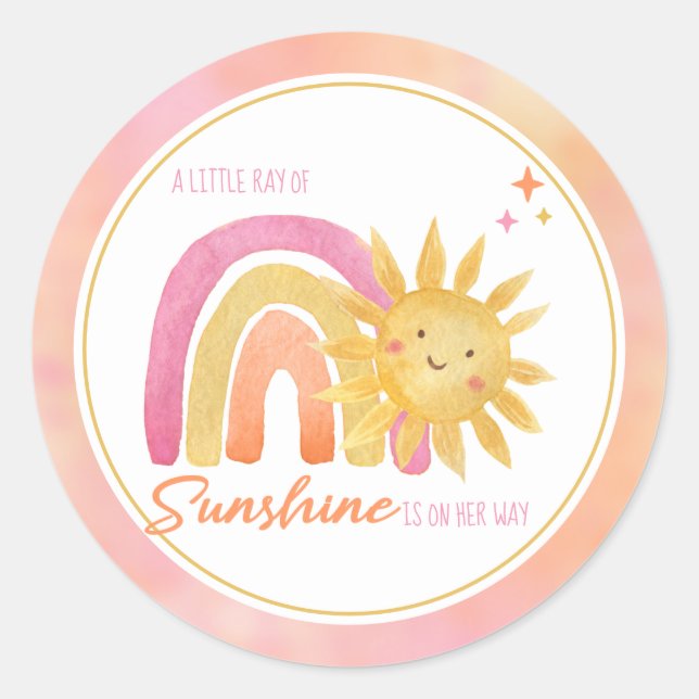 Sticker Rond Un petit rayon de soleil fille Baby shower classiq (Devant)