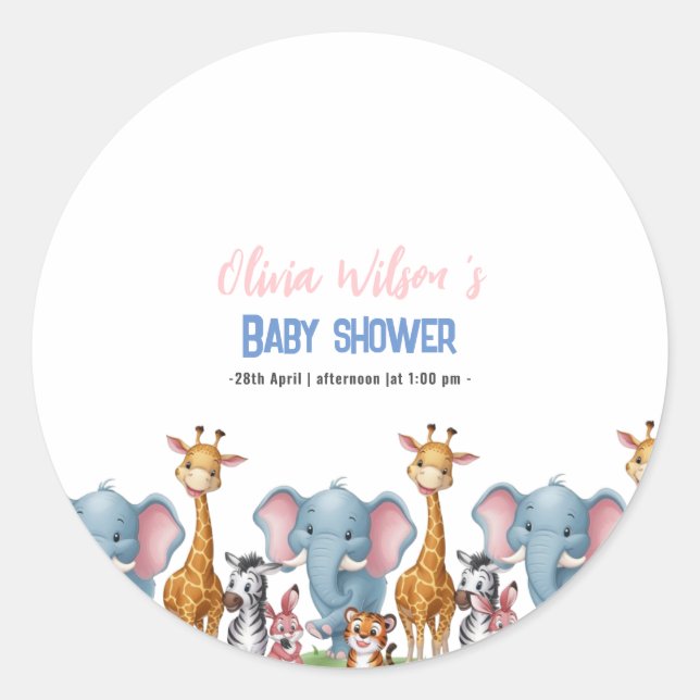 Sticker Rond Un petit safari sauvage c'est un baby shower de fi (Devant)
